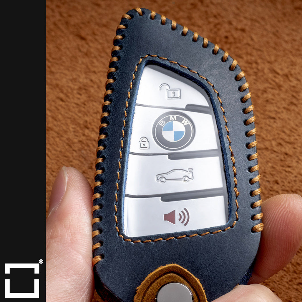 Premium leather key cover / protective cover (LEK66) suitable for BMW keys including carabiner + leather strap