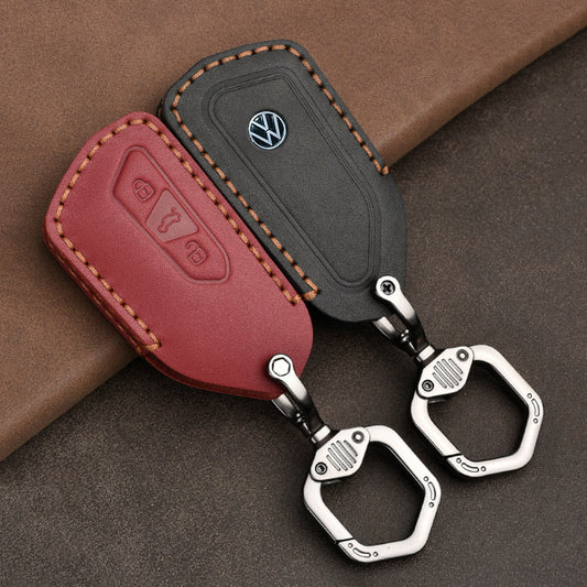 Premium leather key cover / protective cover (LEK68) suitable for Volkswagen, Skoda, Seat keys including carabiner