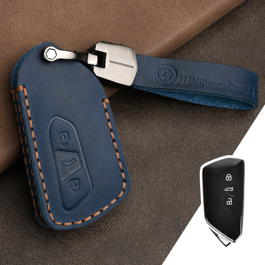 Premium leather key cover / protective cover (LEK68) suitable for Volkswagen, Skoda, Seat keys including carabiner