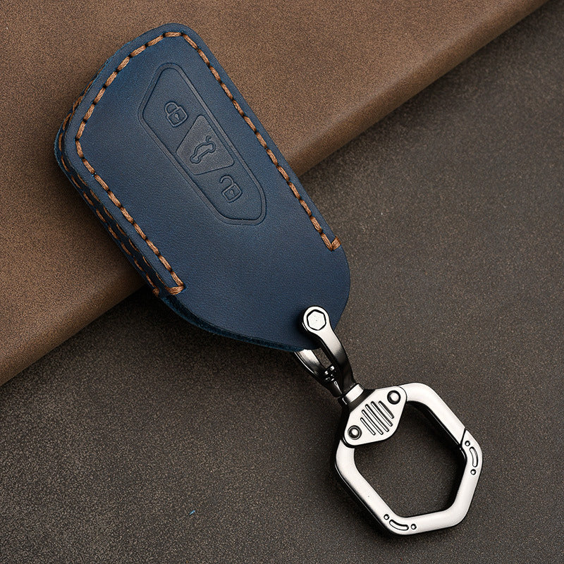 Premium leather key cover / protective cover (LEK68) suitable for Volkswagen, Skoda, Seat keys including carabiner