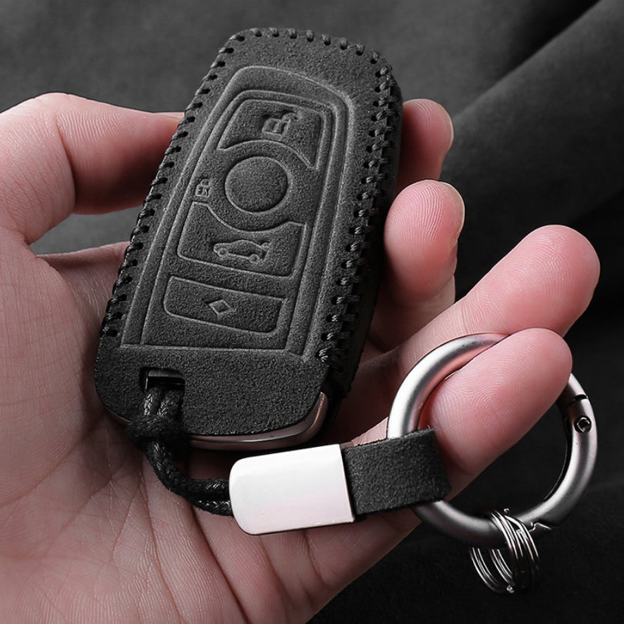 Alcantara key cover (LEK69) suitable for BMW keys including carabiner + key ring