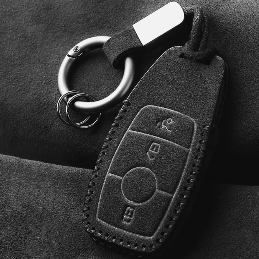 Alcantara Schlüsselhülle (LEK69) passend für Mercedes-Benz Schlüssel inkl.  Karabiner + Schlüsselring