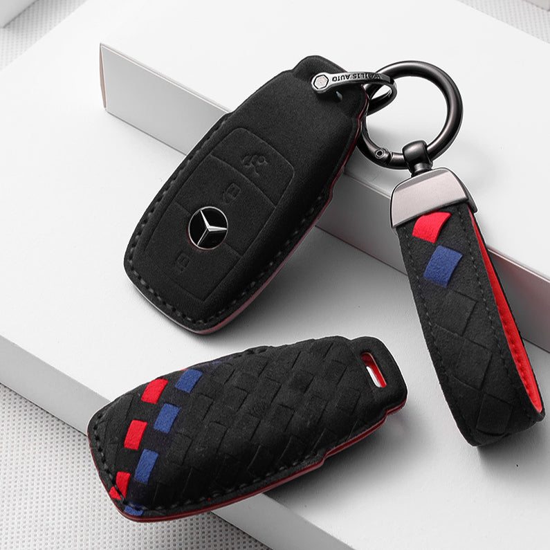 Cache-clé en alcantara (LEK72) adapté aux clés Mercedes-Benz avec porte-clés