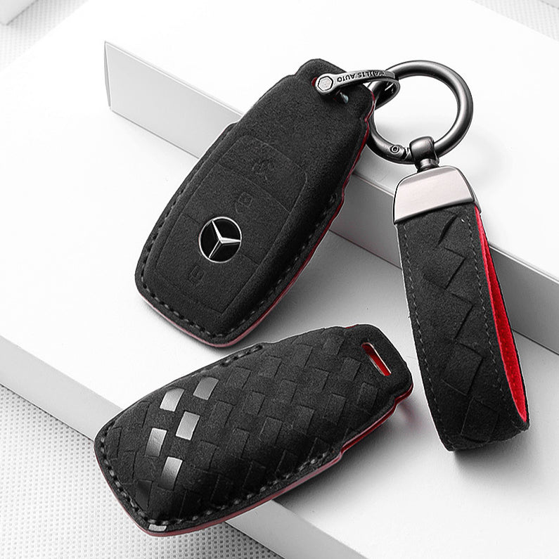 Cache-clé en alcantara (LEK72) adapté aux clés Mercedes-Benz avec porte-clés