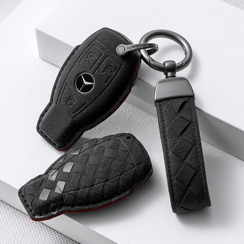 Cache-clé en alcantara (LEK72) adapté aux clés Mercedes-Benz avec porte-clés