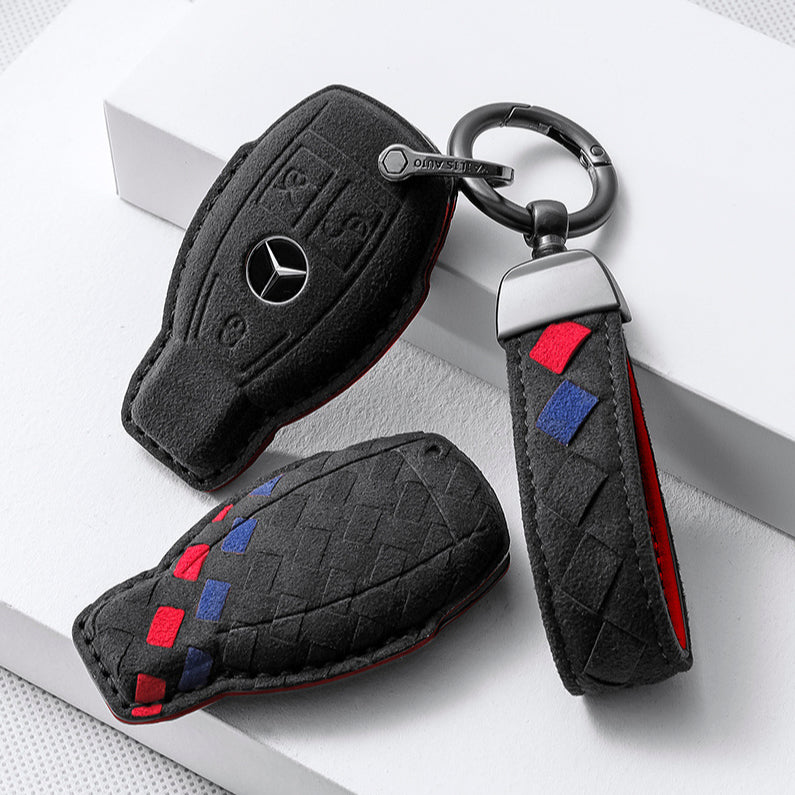 Cache-clé en alcantara (LEK72) adapté aux clés Mercedes-Benz avec porte-clés