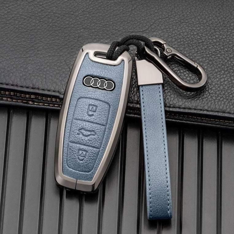HIBEYO Smart Autoschlüssel Hülle passt für Audi Schutzhülle Schlüsselhülle  Cover Rindsleder für Audi A4 A5 A6 A7 A8 Q5 R8 S4 S5 S7 RS4 RS5 RS6  Funkschlüssel Schlüsselbund Zubehör-A 3Tasten Schwarz 