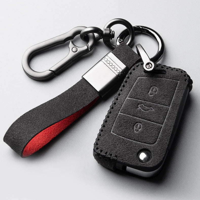 Alcantara key cover (LEK76) suitable for Volkswagen, Skoda, Seat keys including key ring - black