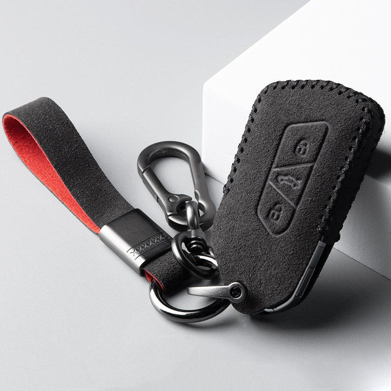 Alcantara key cover (LEK76) suitable for Volkswagen, Skoda, Seat keys including key ring - black