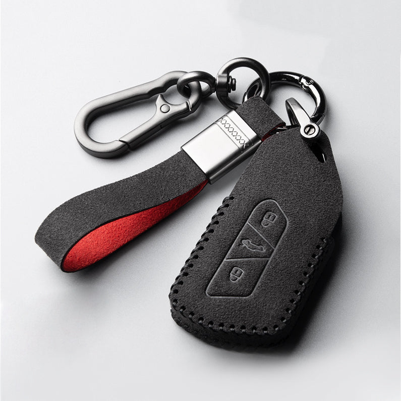 Alcantara key cover (LEK76) suitable for Volkswagen, Skoda, Seat keys including key ring - black