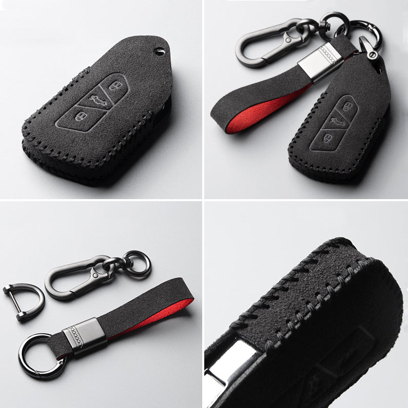 Alcantara key cover (LEK76) suitable for Volkswagen, Skoda, Seat keys including key ring - black