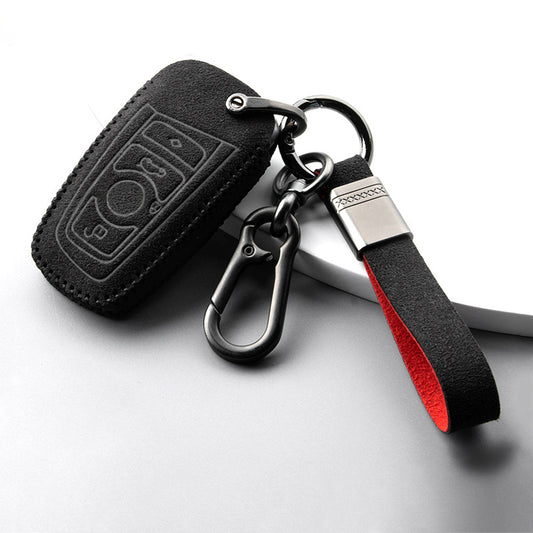 Alcantara Schlüsselhülle / Schlüsselcover (LEK76) passend für BMW Schlüssel inkl. Schlüsselanhänger - schwarz