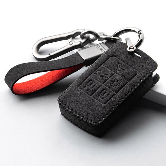 Alcantara Schlüsselhülle (LEK76) passend für Land Rover, Jaguar Schlüssel inkl. Schlüsselanhänger - schwarz