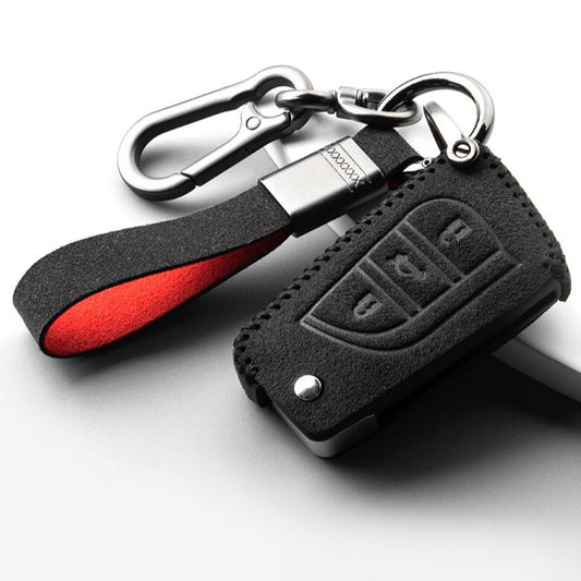 Alcantara key cover (LEK76) suitable for Toyota, Citroen, Peugeot keys including key ring - black