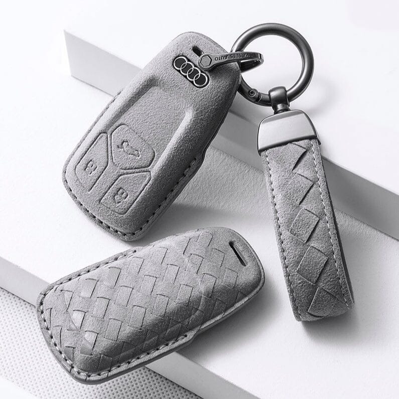 Alcantara Schlüsselhülle (LEK72) passend für Audi Schlüssel inkl. Schlüsselanhänger keyholster.com | the case company grau 