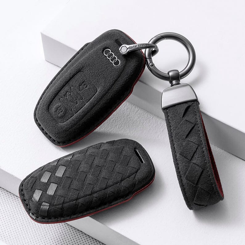 Alcantara Schlüsselhülle (LEK72) passend für Audi Schlüssel inkl. Schlüsselanhänger keyholster.com | the case company schwarz 