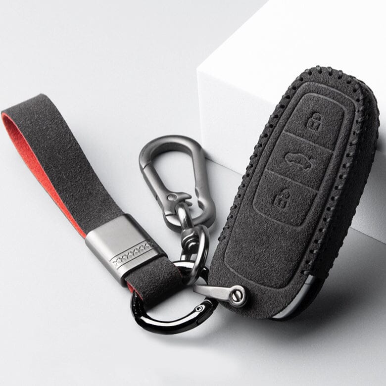 Alcantara Schlüsselhülle (LEK76) passend für Audi Schlüssel inkl. Schlüsselanhänger - schwarz keyholster.com | the case company 