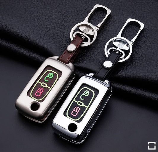 Alu Hartschalen Schlüssel Cover passend für Citroen, Peugeot Autoschlüssel mit Leuchtfunktion HEK17-PX1 keyholster.com | the case company 