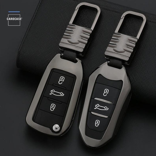 Alu Hartschalen Schlüssel Cover passend für Opel, Citroen, Peugeot Autoschlüssel HEK13-P3 keyholster.com | the case company silber 