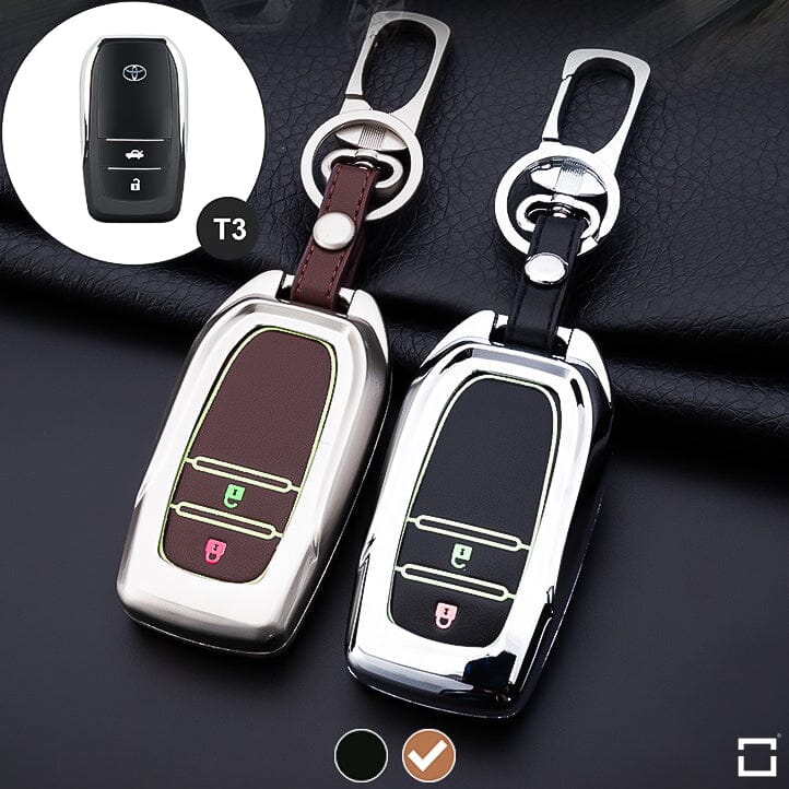 Alu Hartschalen Schlüssel Cover passend für Toyota Autoschlüssel mit Leuchtfunktion HEK17-T3 keyholster.com | the case company champagner matt/braun 