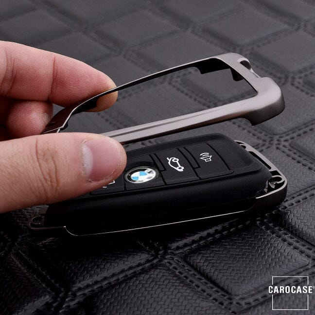 Alu Schlüssel Cover mit Silikon Tastenabdeckung passend für BMW Autoschlüssel HEK37-B4 keyholster.com | the case company 