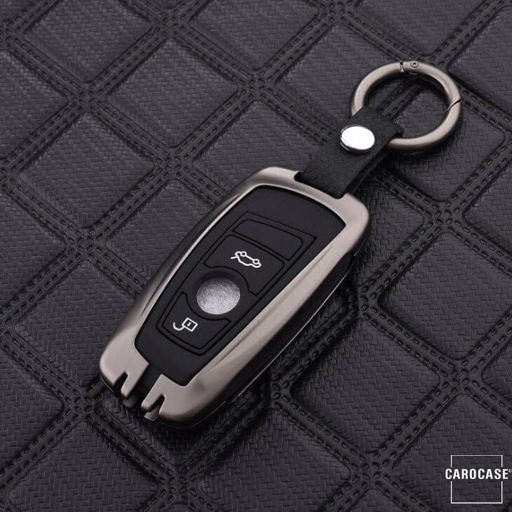 Alu Schlüssel Cover mit Silikon Tastenabdeckung passend für BMW Autoschlüssel HEK37-B4 keyholster.com | the case company anthrazit 