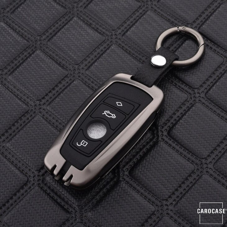 Alu Schlüssel Cover mit Silikon Tastenabdeckung passend für BMW Autoschlüssel HEK37-B5 keyholster.com | the case company anthrazit 