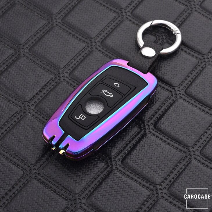 Alu Schlüssel Cover mit Silikon Tastenabdeckung passend für BMW Autoschlüssel HEK37-B5 keyholster.com | the case company rainbow 