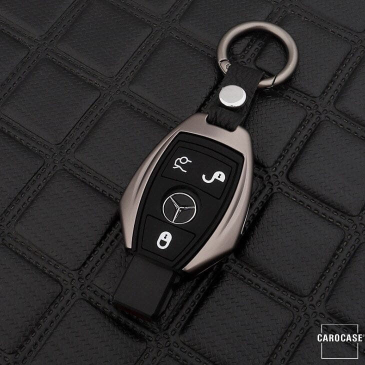 Alu Schlüssel Cover mit Silikon Tastenabdeckung passend für Mercedes-Benz Autoschlüssel HEK37-M7 keyholster.com | the case company anthrazit 