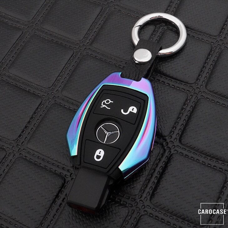 Alu Schlüssel Cover mit Silikon Tastenabdeckung passend für Mercedes-Benz Autoschlüssel HEK37-M7 keyholster.com | the case company rainbow 