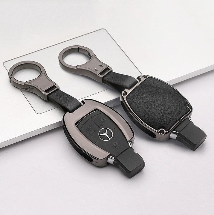 Aluminium, Leder Schlüssel Cover passend für Mercedes-Benz Schlüssel HEK15-M7 keyholster.com | the case company anthrazit/schwarz 