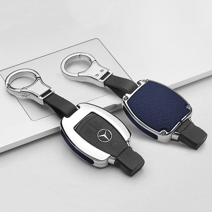 Aluminum, leather key cover suitable for Mercedes-Benz key HEK15-M7