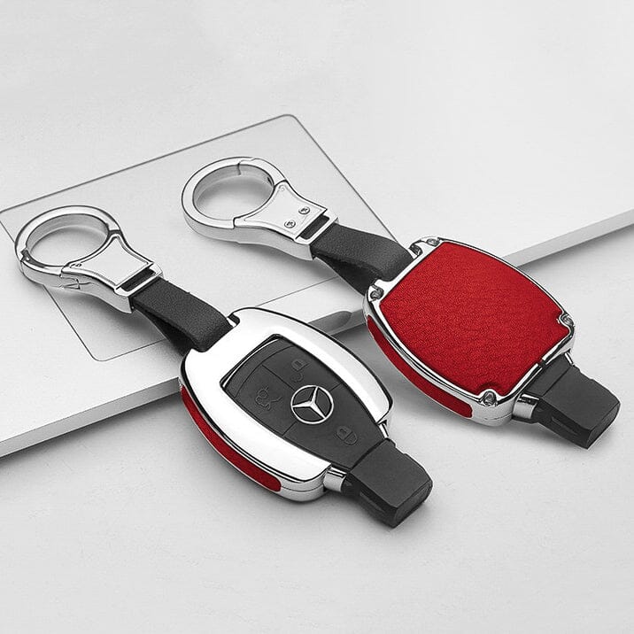 Aluminum, leather key cover suitable for Mercedes-Benz key HEK15