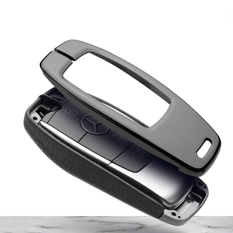 Aluminium, Leder Schlüssel Cover passend für Mercedes-Benz Schlüssel HEK15-M9 keyholster.com | the case company 