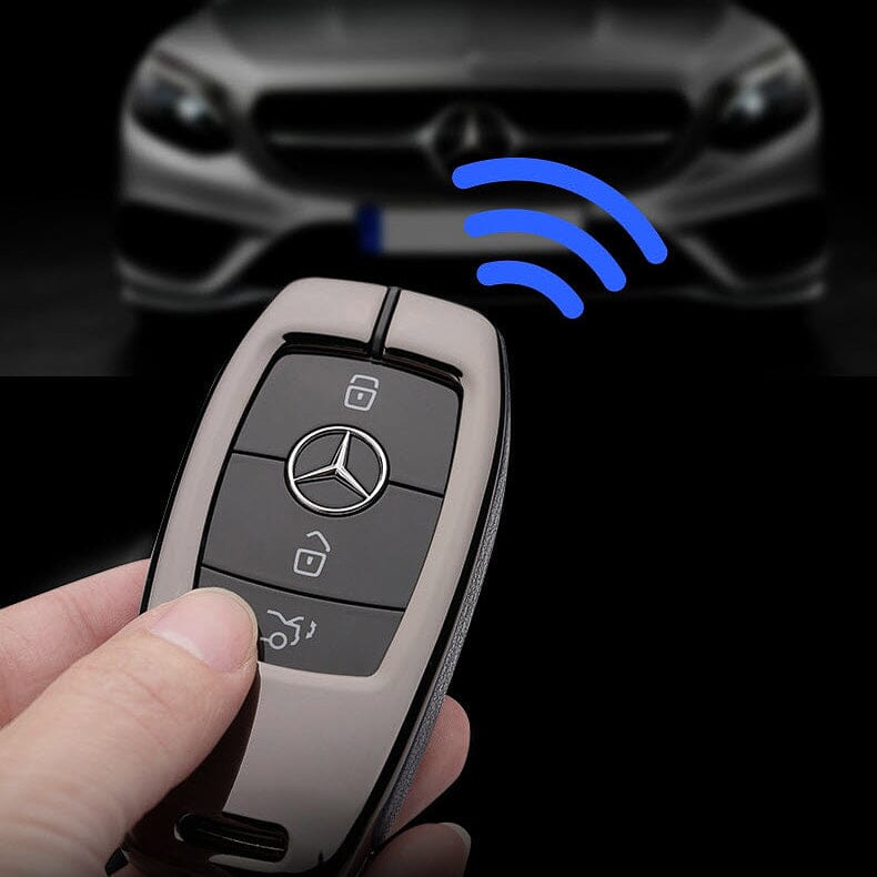 Aluminium, Leder Schlüssel Cover passend für Mercedes-Benz Schlüssel HEK15-M9 keyholster.com | the case company 