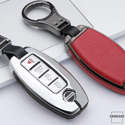 Aluminium, Leder Schlüssel Cover passend für Nissan Schlüssel HEK15-N5 keyholster.com | the case company 