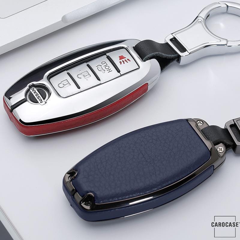 Aluminium, Leder Schlüssel Cover passend für Nissan Schlüssel HEK15-N5 keyholster.com | the case company 