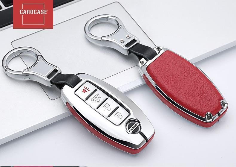 Aluminium, Leder Schlüssel Cover passend für Nissan Schlüssel HEK15-N5 keyholster.com | the case company 