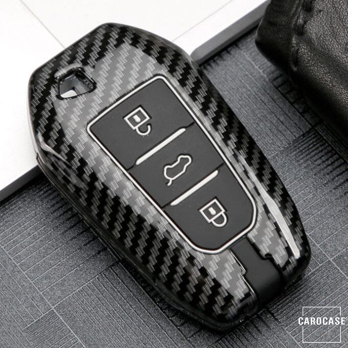 Hartschalen Etui Cover passend für Opel, Citroen, Peugeot Schlüssel HEK46-P2 keyholster.com | the case company schwarz/carbon 