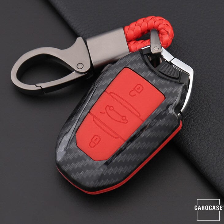 Hartschalen Etui Cover passend für Peugeot Schlüssel HEK33-P2 keyholster.com | the case company schwarzt/rot 