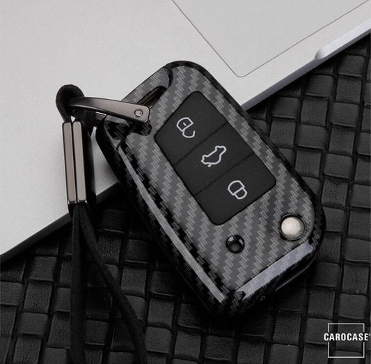 Hartschalen Etui Cover passend für Volkswagen, Audi, Skoda, Seat Schlüssel HEK46-V3 keyholster.com | the case company schwarz/carbon 