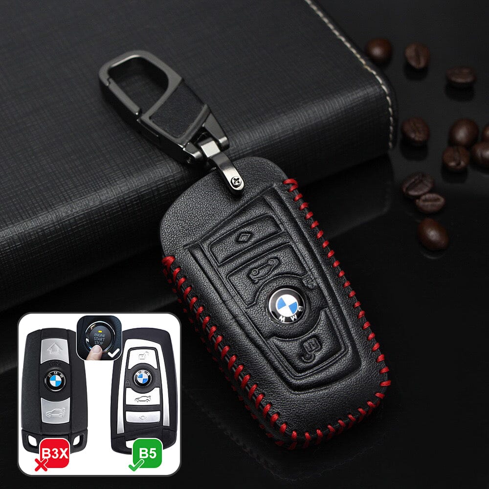 Leder Schlüssel Cover passend für BMW Schlüssel B4, B5 keyholster.com | the case company schwarz/rot 