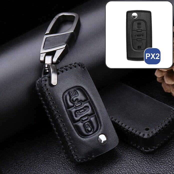 Leder Schlüssel Cover passend für Citroen, Peugeot Schlüssel CX2, PX2 keyholster.com | the case company schwarz/schwarz 