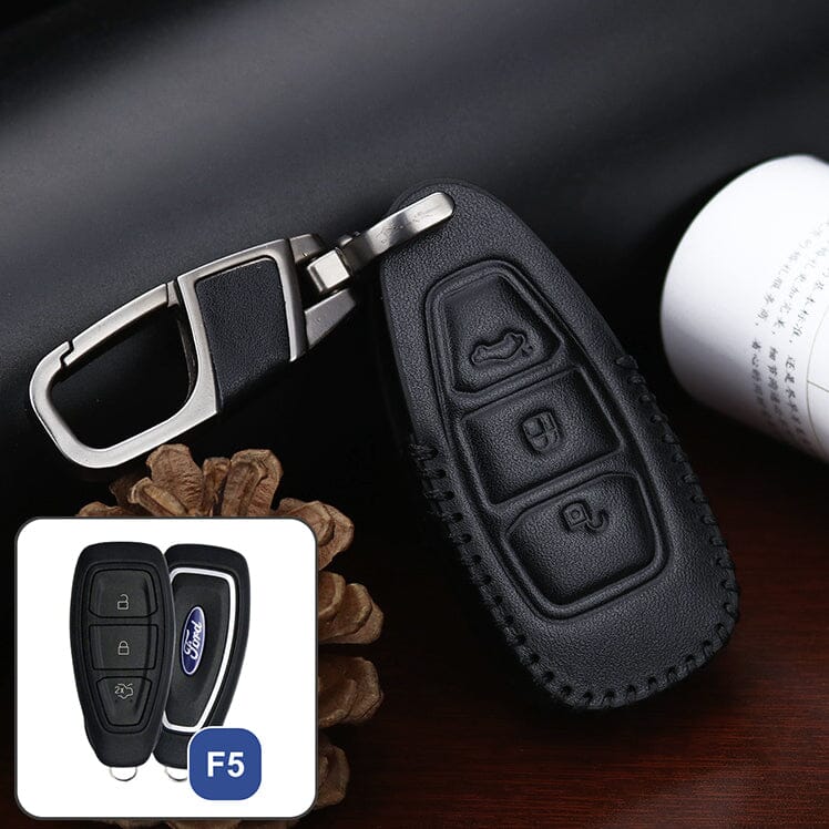 Leder Schlüssel Cover passend für Ford Schlüssel F5 keyholster.com | the case company schwarz/schwarz 