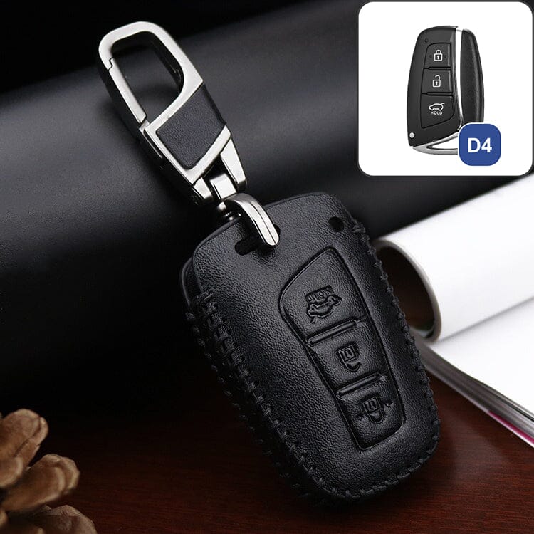 Leder Schlüssel Cover passend für Hyundai Schlüssel D4 keyholster.com | the case company schwarz/schwarz 