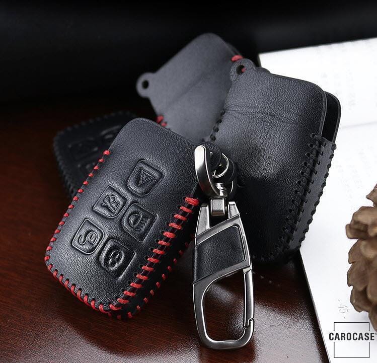 Leder Schlüssel Cover passend für Land Rover Schlüssel LR2 keyholster.com | the case company schwarz/rot 