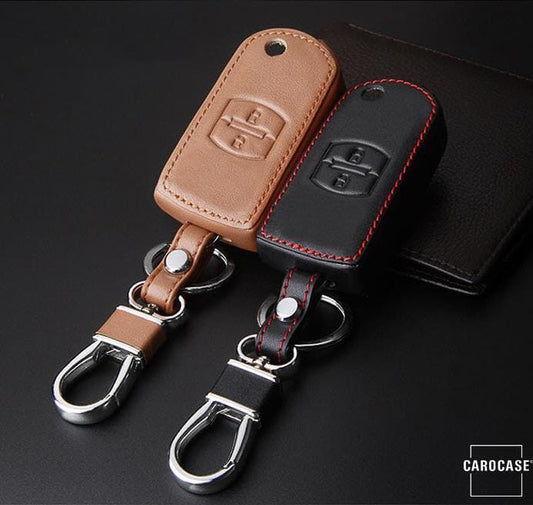 Leder Schlüssel Cover passend für Mazda Schlüssel MZ3 keyholster.com | the case company schwarz 