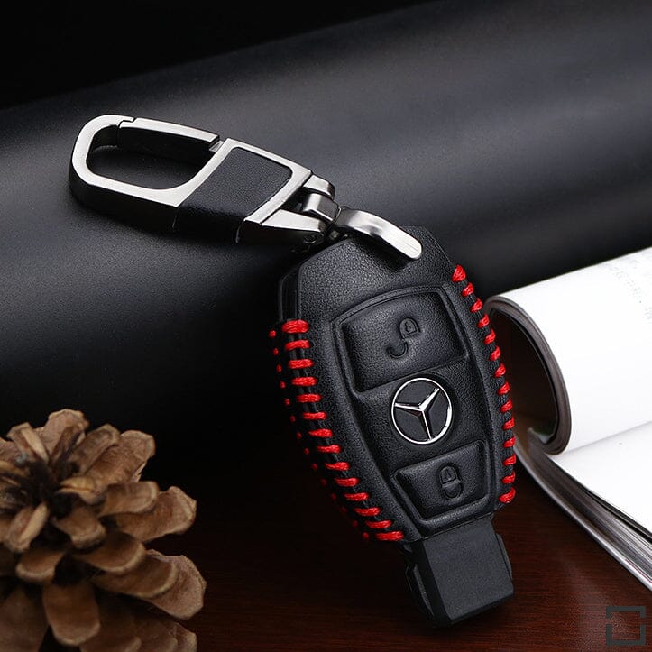 Leder Schlüssel Cover passend für Mercedes-Benz Schlüssel M6 keyholster.com | the case company schwarz/rot 