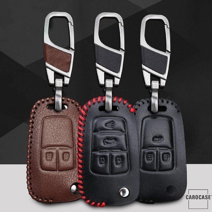 Leder Schlüssel Cover passend für Opel Schlüssel OP5 keyholster.com | the case company schwarz/rot 