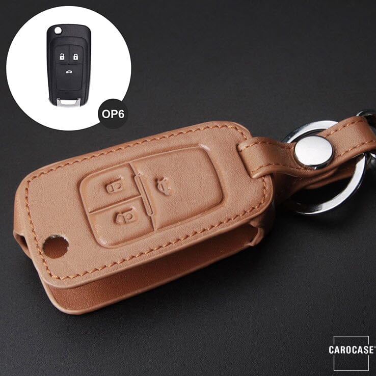 Leder Schlüssel Cover passend für Opel Schlüssel OP6 keyholster.com | the case company braun 